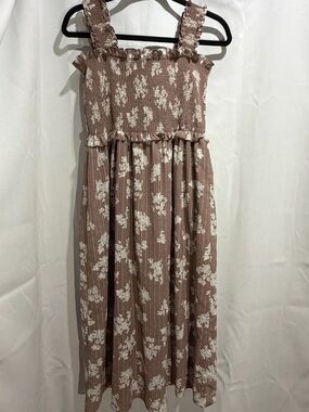 Rare Editions Brown Floral Smocked Dress